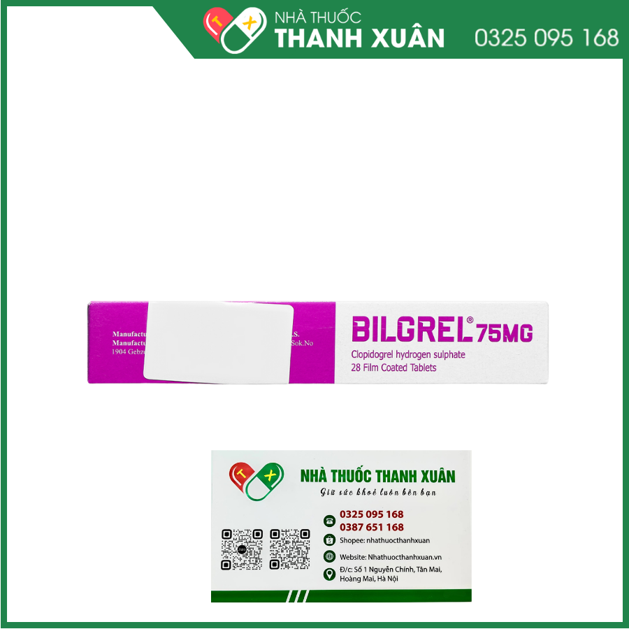 Bilgrel 75 mg dự phòng nguyên phát nhồi máu cơ tim, đột quỵ và các bệnh động mạch ngoại biên